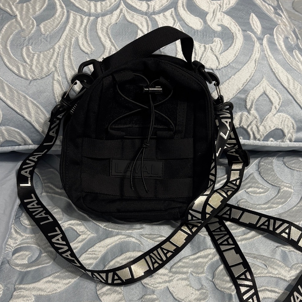 Black Laval Crossbody Bag with Logo Strap